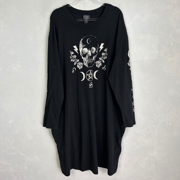 Midnight Hour plus size 4X long sleeve tee shirt dress black skull goth witchy - Picture 1 of 12